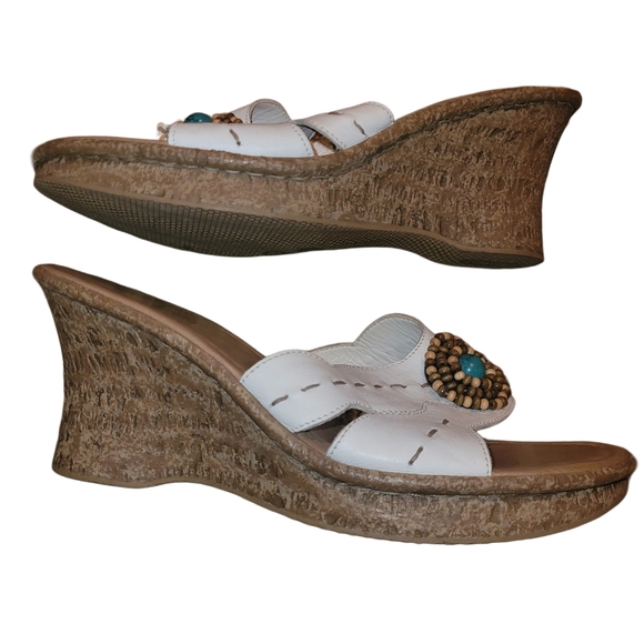 Rieker White Leather Wedge Sandals with Beaded Accent 38 - Picture 2 of 4